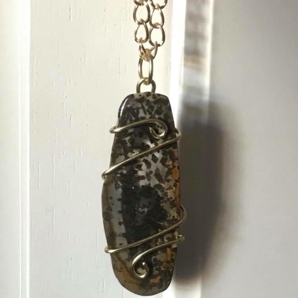 Hand wrapped Turkish stick agate pendant on chain